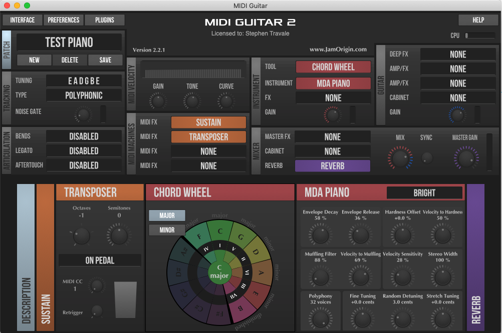 MIDI Guitar 2 Main Interface