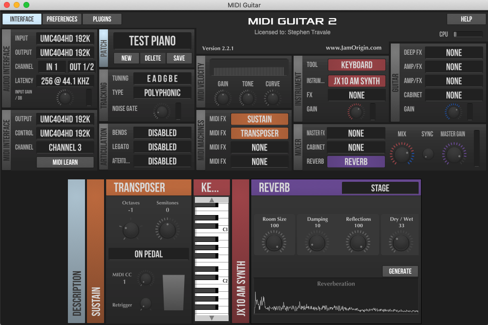 Interface Menu MIDI Guitar 2