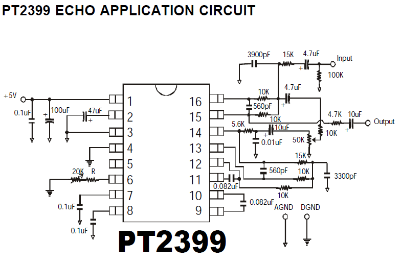 PT2399 Echo Application Circuit